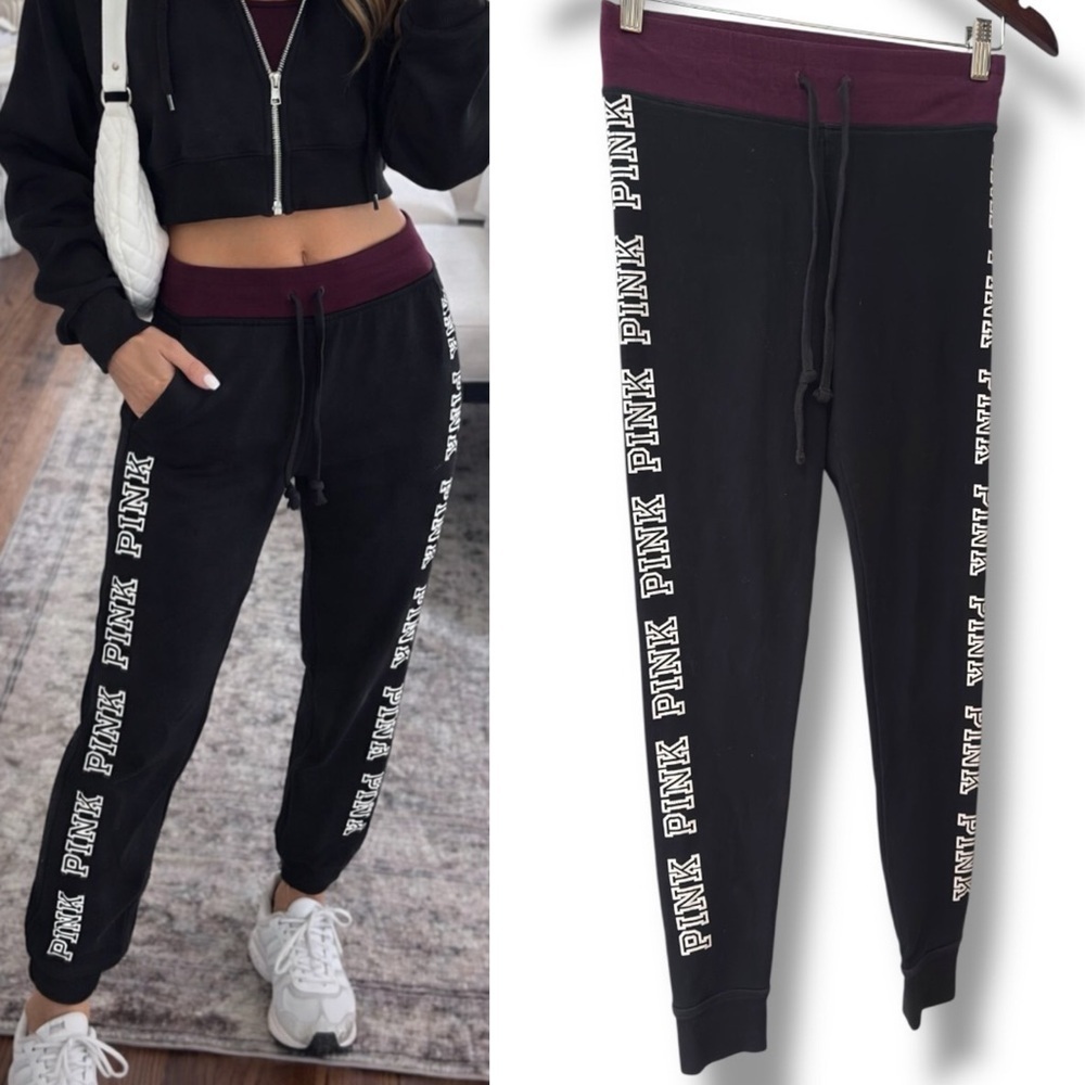 PINK Victoria's Secret | EUC Black with Plum Waistband Jogger Sweatpants (sz XS)